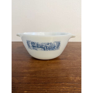 Vintage Pyrex Blue Old Town Farm Scene Mixing Bowl Cinderella Milk Glass 10”